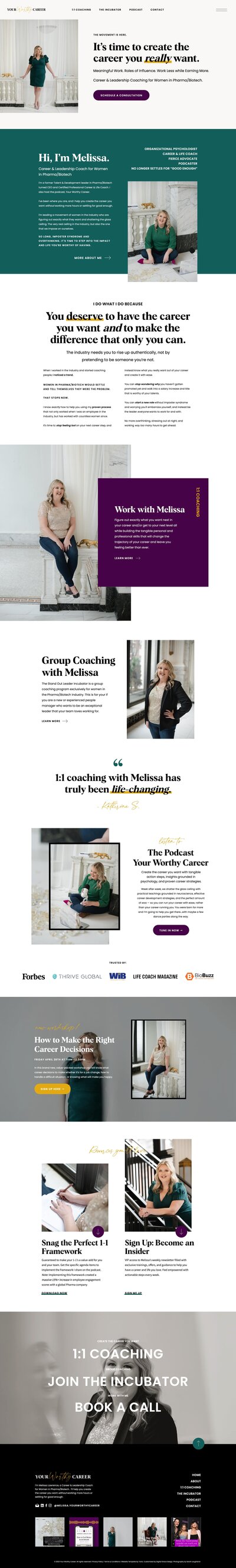 Showit template customization for Your Worthy Career, a career coach for women in pharma/biotech industries