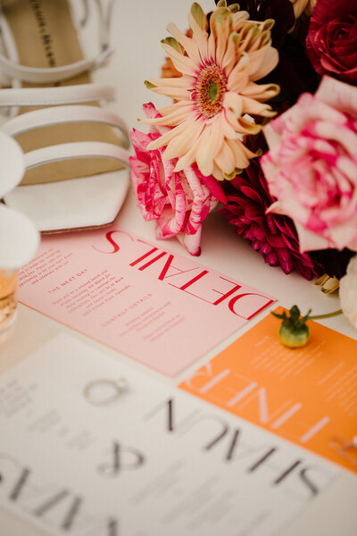 Brightly coloured wedding stationary