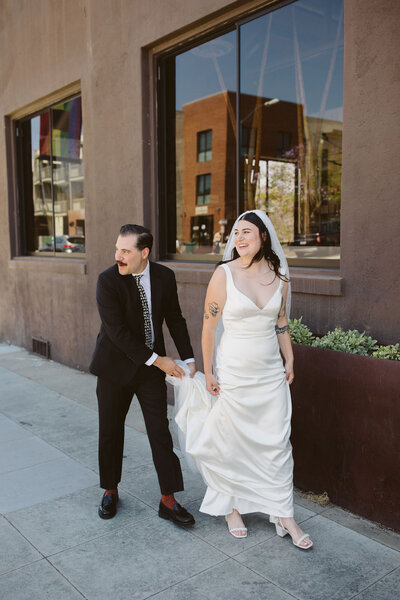 bride and groom in downtown san diego