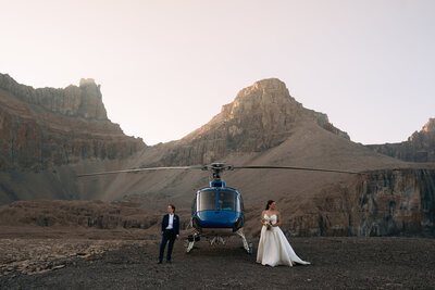 Couple having a helicopter elopement at Rockies Heli in Banff