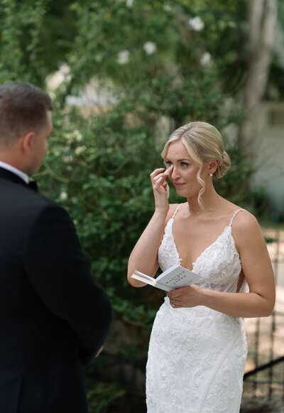 east coast wedding photography of bride sharing vows with groom on wedding day taken by Shelby Ann Photos