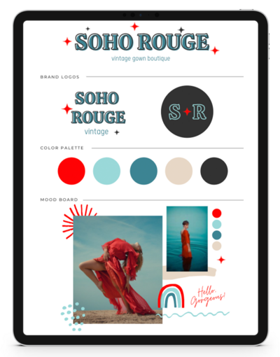 mockup of Soho brand board on an ipad