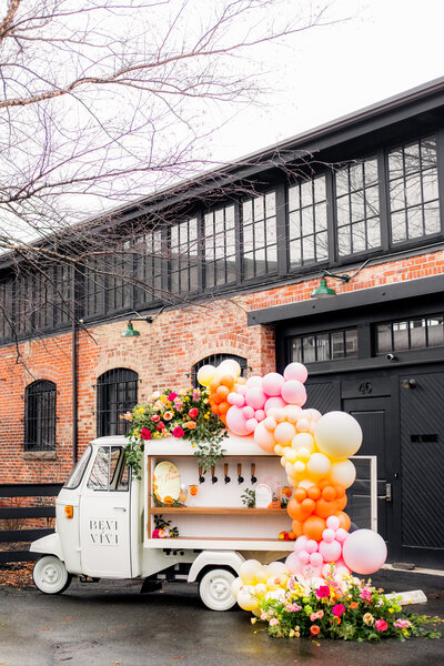 BEvi e Vivi Beverage Bar outside the Dye House in Providence RI for an Industrial Chic Wedding