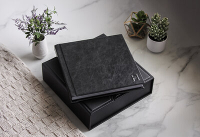 Black leather covered wedding album