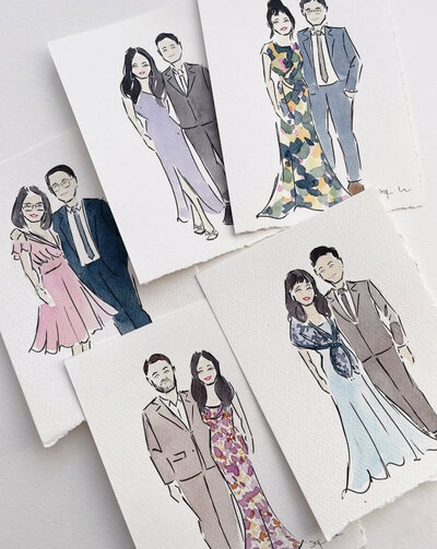 Elegant couple and group watercolor fashion illustrations by Montreal artist Stephanie Anne