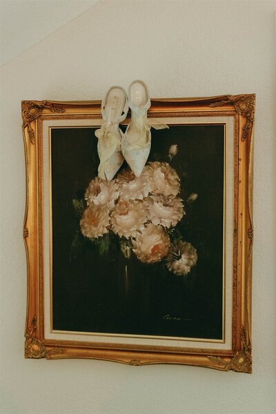 Close-up of luxury bridal shoes with elegant detailing—perfect wedding day accessories, styled by Watters & Co. Events