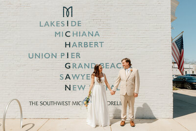 Bride and groom at their New Buffalo Michigan wedding