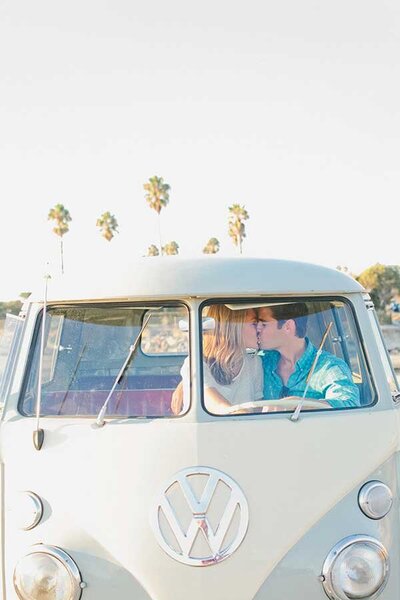 sf engagement photographer couple in vintage vw bus