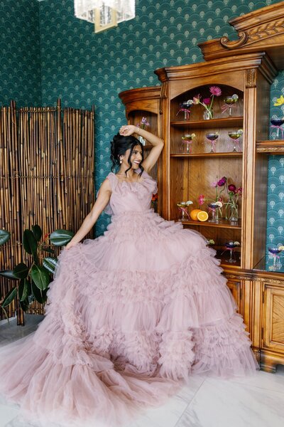 Bride in pink dress at The Homestead