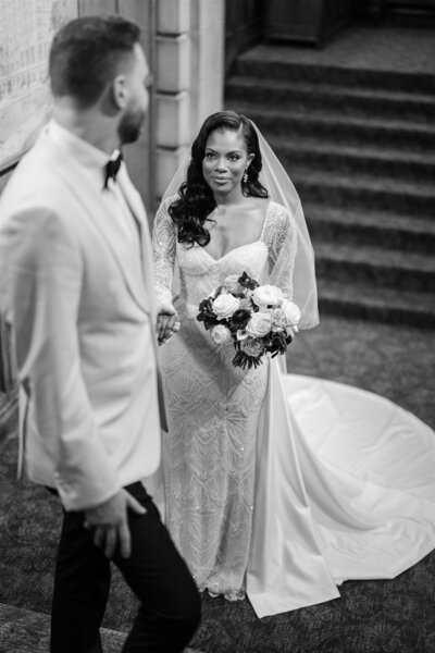 close up bride and groom kissing