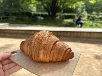 Golden flaky croissant from a top Parisian bakery, Paris food guide