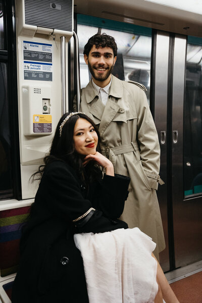 Couple on the Metro in Paris during elopement
