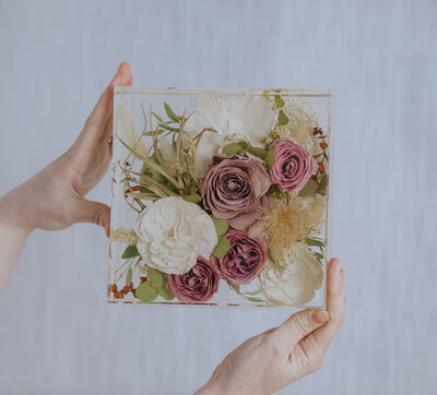 lush wedding bouquet preserved in resin