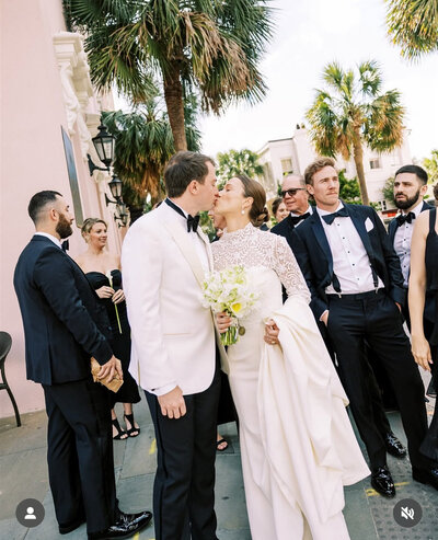 bride and groom married at charleston church