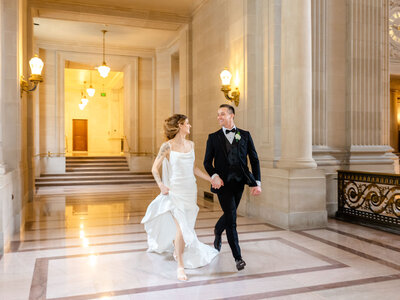 Couples walking down the city hall