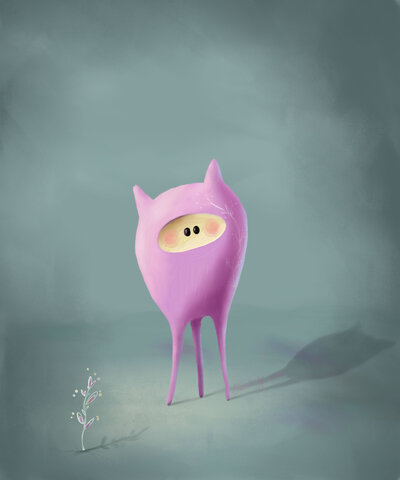 pink monster with flower illustration