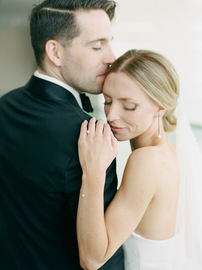 Bride and groom walk up memorial steps at their DC wedding