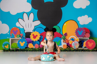 Mickey Clubhouse themed cake smash for a baby boy
