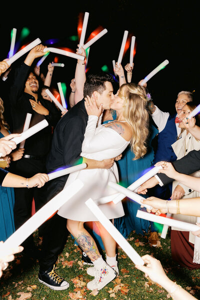 Bride and Groom Reception Exit Glowsticks Virginia Wedding Photographer