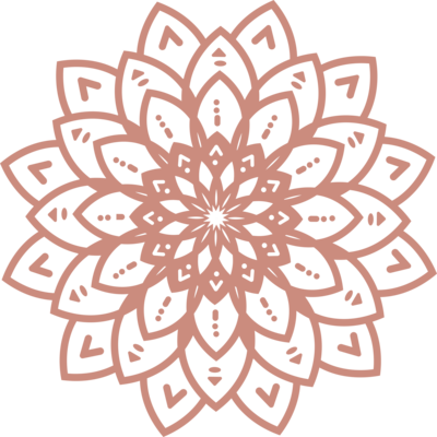 A rose colored mandala over a light pink background