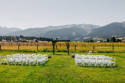 Outdoor ceremony set-up at McVey Homestead in Victor, MT
