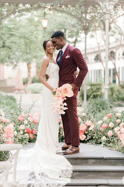 bride and groom sharing a hug during their downtown dallas texas wedding