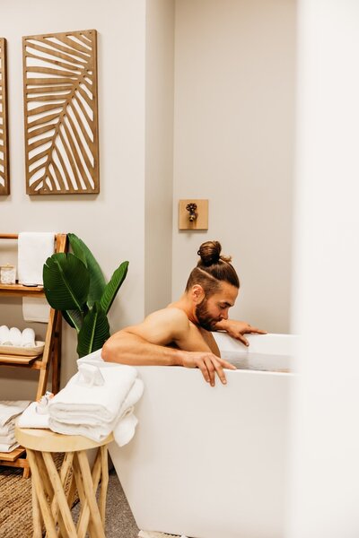 Man in the cold plunge tub