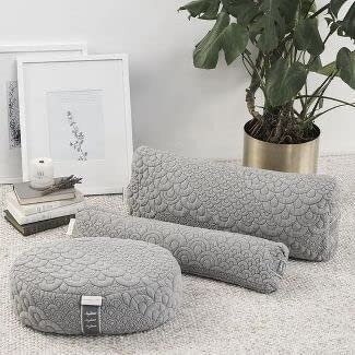 Grey mediation and yoga pillows
