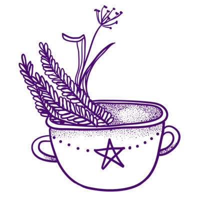 purple cauldron full of herbs