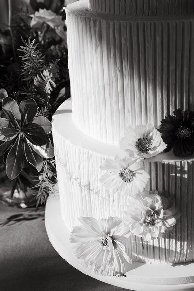 detail of wedding cake in black and white