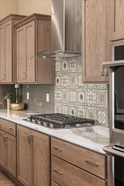 kitchen stove with custom stone countertop