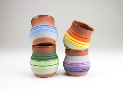 Colorful Zarape inpsired stacking ceramic cups