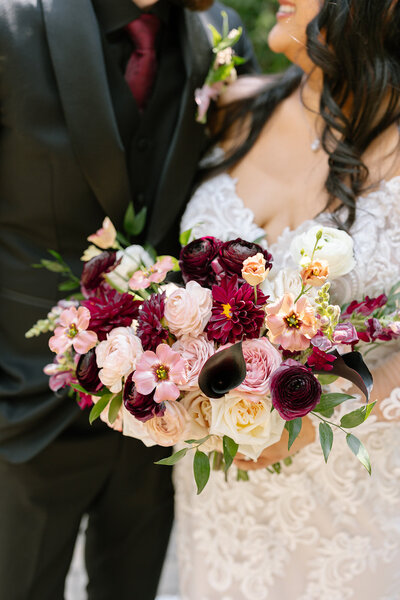 Blush and burgundy garden floral bridal bouquet