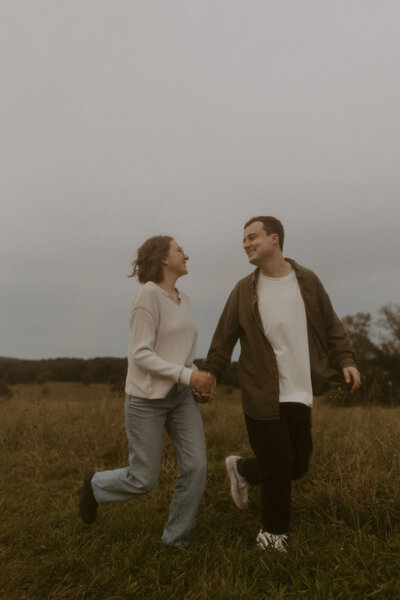 New England engagement photos outside in a field