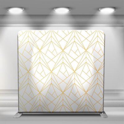 white and gold geometric backdrop for photo booth