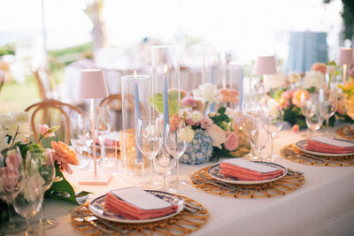 Pastel colored wedding decor tablescape