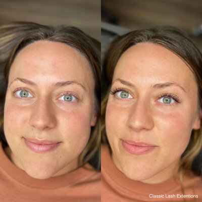 side by side images of lash extensions before and after