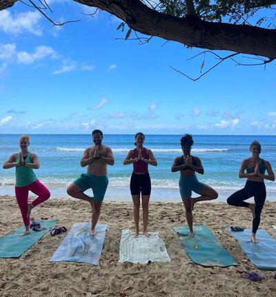 brin's yoga class on the beach