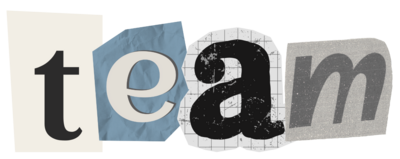 Cut-out magazine letters spell "Team"