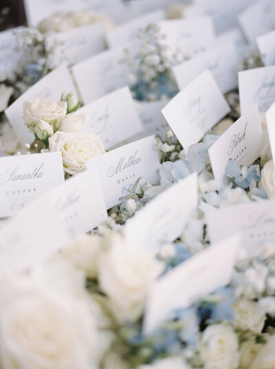 The seating chart from a wedding at the Chanler at Cliff Walk Newport Rhode Island