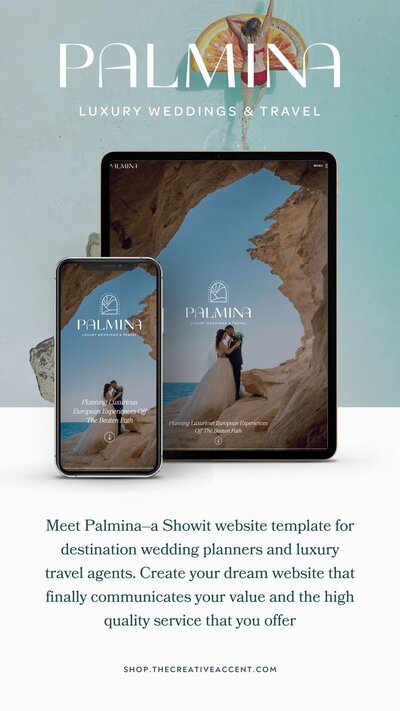 Palmina website template mockups on ipad and phone