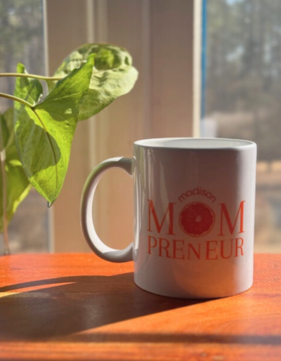 Coffee mug with Madison Mompreneur logo 