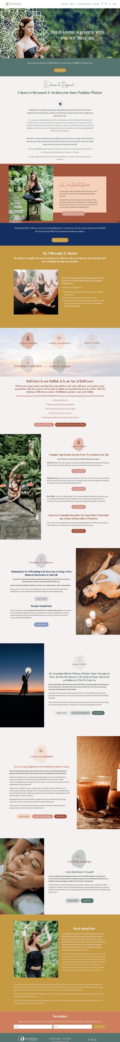 Full website preview for Respirah, custom website design by Rachelle Deem showcasing wellness coach website
