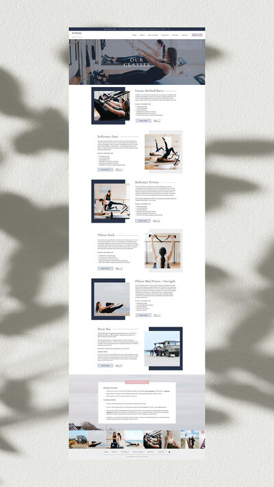 Forme Barre website showing all their services.