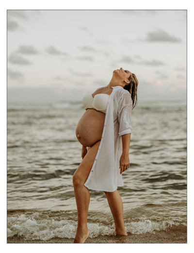 Pre Birth Maternity photography session at Subiaco in Perth. A pregnant mother posing in the water at sunset.