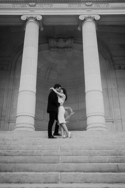 Elegant engagement portraits in Palais Royal garden in Paris
