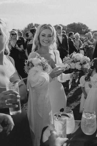 Newlywed Bride Enjoying Cocktail Hour on the Coast in Kennebunkport, Maine
