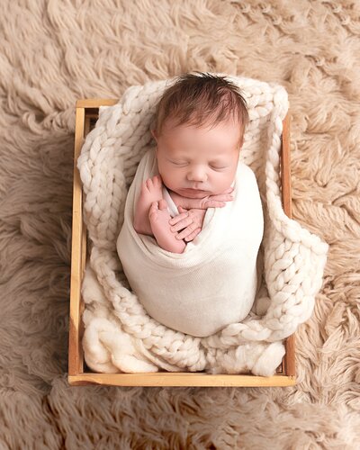 Adorable red head baby in basket by Portland Photographer Ann Marshall