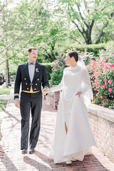 Wedding Photographer Atlanta Georgia | Bride And Groom Holding Hands At Basilica School Of Saint Mary Wedding