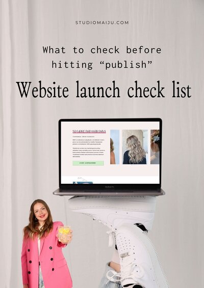 website launch check list freebie cover. it has laptop and text "website launch check list"